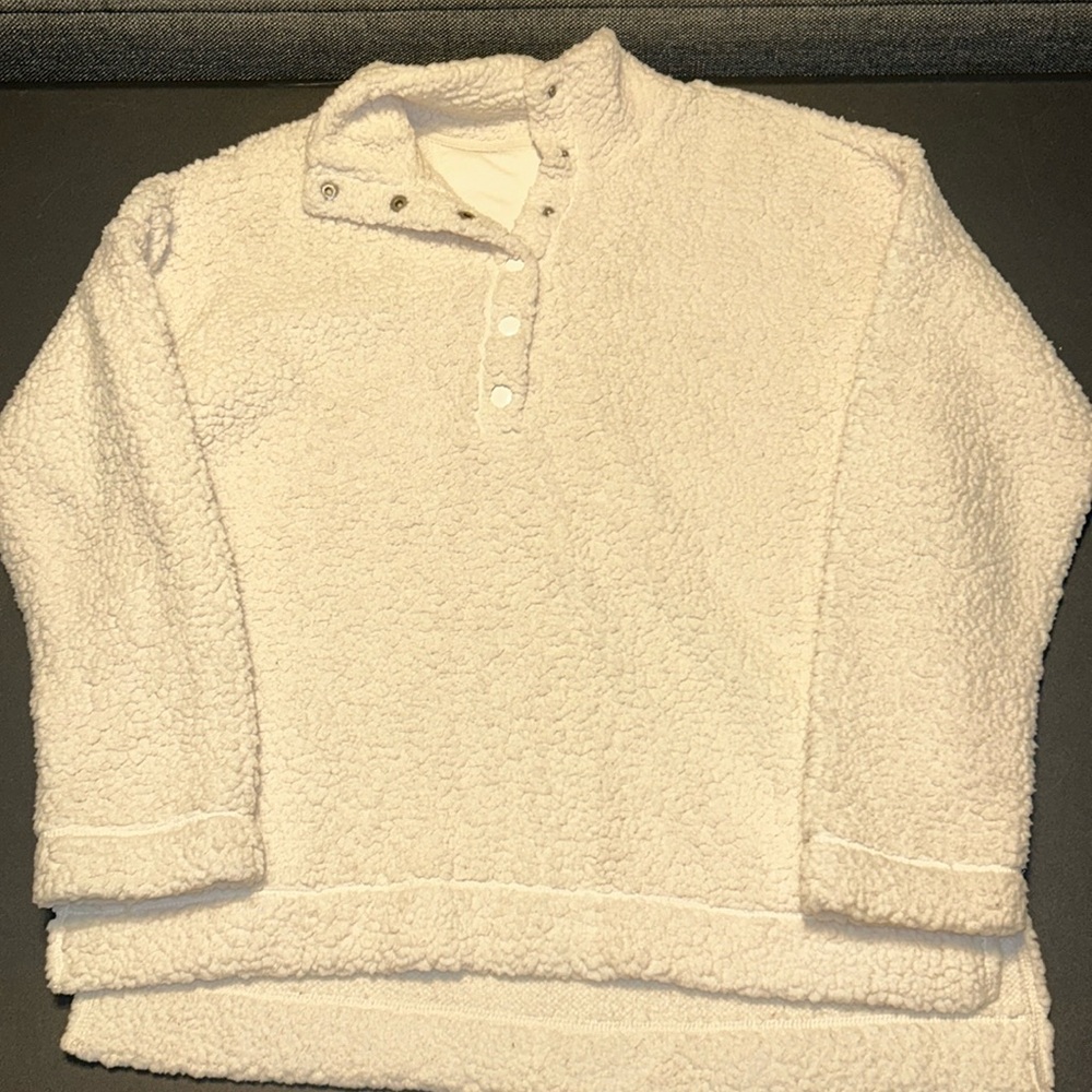 Aerie Cream Sherpa Pullover Small Quarter Snap